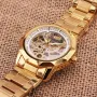 Fashion Fully Auto Mechanical Skeleton Men Watch Retro Exquisite Dial Gold Steel Band Wristwatch