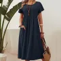 ZANZEA Women Short Sleeve Pleated Party Long Dress Casual Loose Sundress Maxi Dress with Pockets