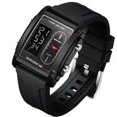 SANDA Men's Sport Dual Display Digital Watch Waterproof Luminous Multi-function Chronograph Comfy Silicone Strap Digital WristWatch