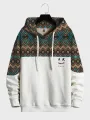 Mens Argyle Pattern Smile Embroidered Patchwork Loose Drawstring Hoodies