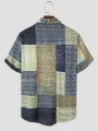 ChArmkpR Mens Shirt Color Block Print Button Up Short Sleeve Shirts Summer Holiday Beach Shirt