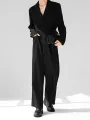 Mens Solid Lapel Button Front Belted Blazer Jumpsuit