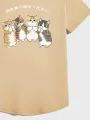 Mens Japanese Cartoon Cat Print Crew Neck Short Sleeve T-Shirts