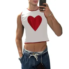 INCERUN Mens Tops Men's Fashion Chest Love Pattern Vests Summer Daily Casual Patchwork Sleeveless Top S-5XL
