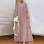 ZANZEA Women Abaya Casual Maxi A-Line Sundress Kaftans Lantern Sleeve O-Neck Plain Dress