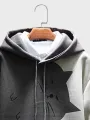 Mens Cartoon Cat Print Patchwork Loose Drawstring Hoodies