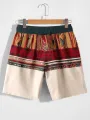 Mens Japanese Geometric Pattern Drawstring Waist Shorts