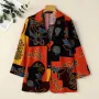 ZANZEA Womens Ethnic Prints Blazer Vacation Thin Suit Coat Retro Lapel Cotton Linen Printing Long Sleeve Blazer