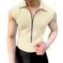INCERUN Men Tshirts Male Comfy Lapel Sleeveless Zipper Blouse Streetwear Casual Solid Color T-Shirts Leisure Summer Round Neck Tee Tops