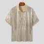 INCERUN Mens Sequin Sparkle Glitter Patchwork T-Shirt Fashion Short Sleeve Lapel Top Tshirt for Men