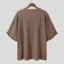 INCERUN Mens T Shirts Textured Waffle Loose Top Solid Color Casual Short Sleeve T-Shirts