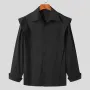 INCERUN Men Shoulder Fly Design Solid Color Casual Shirt Fashion Long Sleeve Lapel Shirt Top Comfortable Loose Fit Top for Men Large Size S-5XL