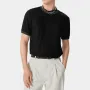 INCERUN Mens Half-collar Solid Knitted pit-stripe Short Sleeve T-shirt
