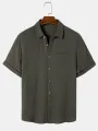 ChArmkpR Mens Shirt Solid Casual Lapel Collar Short Sleeve Shirts Summer Casual Beach Shirts
