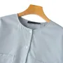 ZANZEA Womens Daily Casual Crew Neck Puff Sleeve Shirts Office Lady Button Up Solid Blouses with Pockets