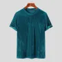 INCERUN Men T-Shirts Fashion Solid Color Skinny Elastic Top Tee Casual Summer Round Neck Short Sleeve Mens Clothing