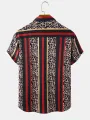 ChArmkpR Mens Leopard & Striped Patchwork Lapel Vacation Short Sleeve Shirts