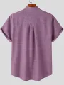 Mens Solid Stand Collar Chest Pocket Short Sleeve Shirt