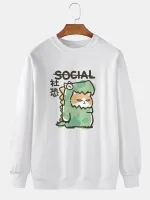 ChArmkpR Mens Cartoon Animal Graphic Crew Neck Daily Pullover Sweatshirts