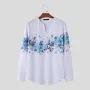 INCERUN Men Floral Print V-Neck Long Sleeve Shirt Comfy Loose Fit Casual White Shirt Beach Mens Top Plus Size, Spring Fall