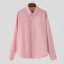 INCERUN - Camisa minimalista de manga larga con botones metálicos para hombre, estilo informal de negocios, color liso, con solapa, corte holgado, tallas S-5XL