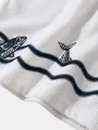 Mens Fish Wave Embroidery Patchwork Corduroy Drawstring Waist Shorts