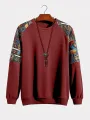 ChArmkpR Mens Pullover Hoodies Ethnic Pattern Patchwork Raglan Sleeve Round Neck Sweatshirts