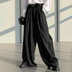 INCERUN Mens Striped Print Casual Elastic Waist Pants Loose Fit Wide Legs Trousers for Male Plus Size S-5XL