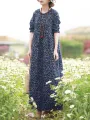 ZANZEA Women Floral Print O-Neck Long Sleeve Bohemian Holiday Maxi Dress With Pocket