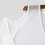 INCERUN Mens T-shirt Fashion Scooped Long Sleeves Tshirt Thin Mesh See Through Lace Up Design Tee Summer Cool Party Top Male
