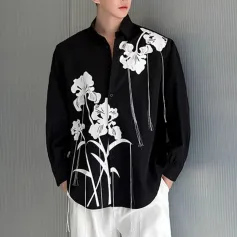 INCERUN Mens Floral Print Fringe Long-Sleeve Shirt Fashion Button Lapel Top for Male Loose Fit S-5XL