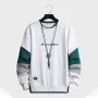 ChArmkpR Mens Japanese Print Color Block Patchwork Pullover Hoodies
