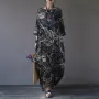 ZANZEA Tree Print Side Pockets O-neck 3/4 Sleeve Cotton Long Dress