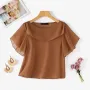 ZANZEA Women's Blouse Elegant Ruffle Sleeve Solid Crew Neck Plain Summer Shirt Pullover Top