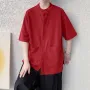 INCERUN Pria Katun Linen Lengan Pendek Kemeja Warna Solid Nyaman Longgar Kasual Kerah Berdiri Atasan untuk Pria Ukuran Besar Musim Semi Musim Gugur