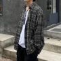 INCERUN Classic Black White Plaid Design Men's Casual Long Sleeve Shirt, Men's Button Up Shirt for Daily Occasions
