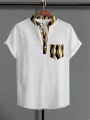ChArmkpR Mens Leopard Wave Striped Print Texture Short Sleeve Henley Shirts