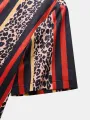 ChArmkpR Mens Leopard & Striped Patchwork Lapel Vacation Short Sleeve Shirts