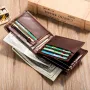 Ekphero Men's Retro Genuine Leather Short Wallet RFID Blocking Horizontal Money Clip Multi-card Slot Card Holder Anti-theft Brush Coin Purse