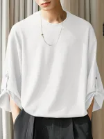 INCERUN Mens T-Shirt Solid Color Knitted Summer Casual Men Clothing Tops
