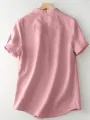 Cotton Solid Button Short Sleeve V Neck Casual Blouse