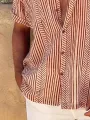 Mens Striped Casual Lapel Collar Short Sleeve Shirts