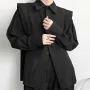INCERUN Men Shoulder Fly Design Solid Color Casual Shirt Fashion Long Sleeve Lapel Shirt Top Comfortable Loose Fit Top for Men Large Size S-5XL