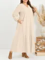 ZANZEA Plus Size Women Long Dress Solid Color V-neck Long Sleeve Causal Maxi Dress