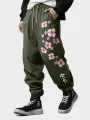 ChArmkpR Mens Japanese Cherry Blossoms Print Drawstring Waist Loose Pants Winter