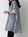 Stripe Print Pocket Long Sleeve Lapel Button Down Shirt
