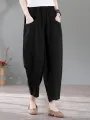 Solid Pocket Casual Cotton Pants