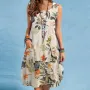 ZANZEA Plus Size Women Plant Print Dress Button Pocket Sleeveless Cotton Linen Casual Holiday Midi Dresses S-5XL
