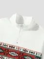ChArmkpR Mens Ethnic Geometric Print Patchwork Half Zip Sweatshirt Two Pieces Outfits