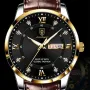 POEDAGAR Luxury Rhinestone Business Men Quartz Watch Calendar Week Luminous Pointer Leather Strap Waterproof Wristwatch